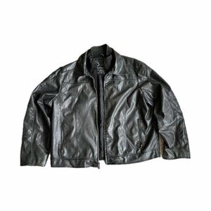 Men's Black Faux Leather Jacket — Size XXL